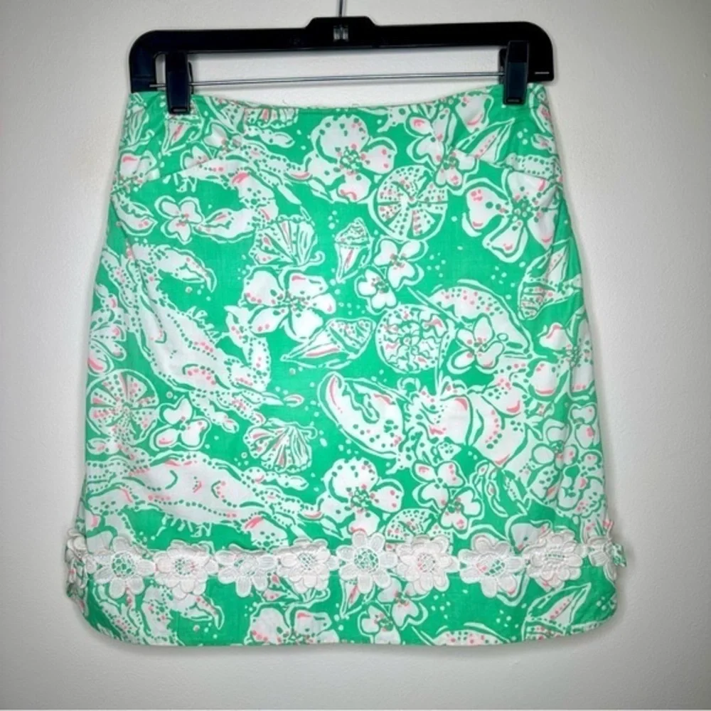 Lilly Pulitzer Beach Bash Corrie Green and White Mini Skirt Size 2